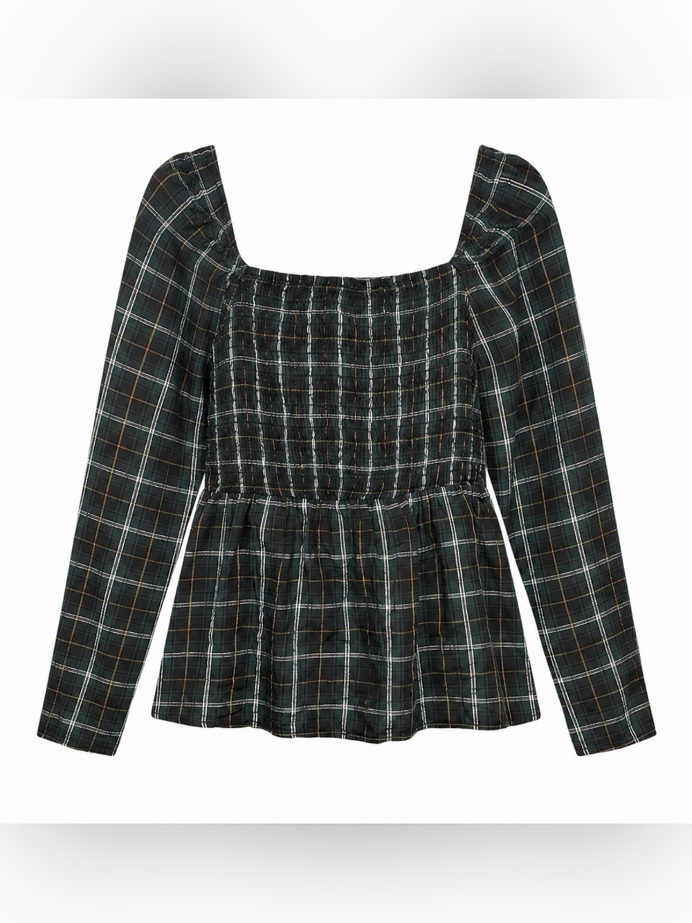 Old Navy NEW Ruffled Boho Plaid long sleeve low neckline Babydoll
Top Size Large